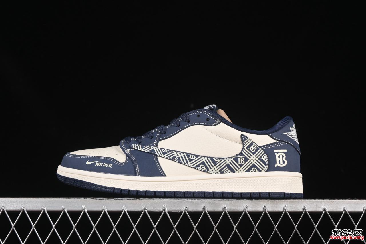 Travis Scott x Fragment Design x Burberry AJ1 Low 深蓝纹联名鞋 LD2025-014